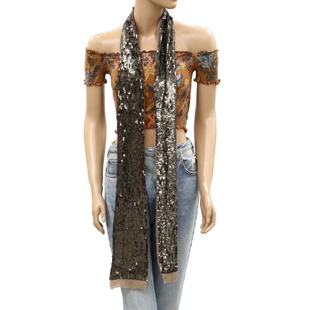 IKKS SEQUIN EMBELLISHED Longer Scarf Wrap Scarves Party Neck Warmer TU 286340
